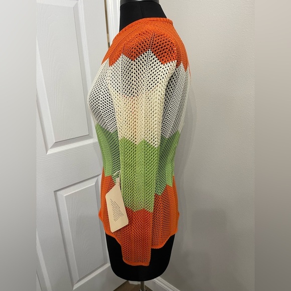 Vintage Chateau Du Tricot Mod Knit Mesh Top 70s Color Block Orange Green Cream 7 - Picture 10 of 11